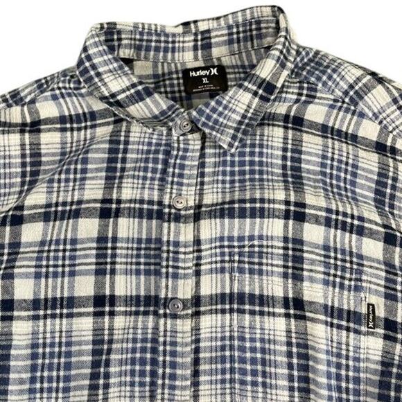 Men's Hurley blue  White Plaid Flannel Long Sleeve Button Down Shirt XL Exc - Picture 4 of 10